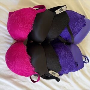 Victoria's Secret Lace Push-Up Bra Set - Pink, Black, and Purple